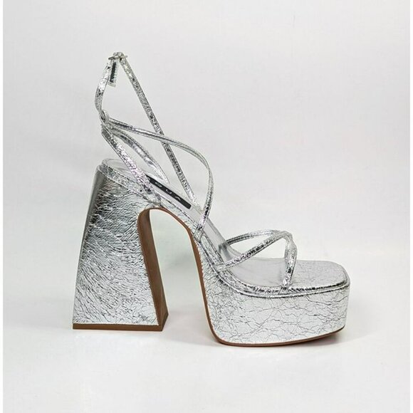 Aqua Chance Strappy Open Toe Platform Block Heels Silver Size 8 (MSRP $118) - Picture 2 of 9